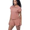 imageWIHOLL Womens Two Pieces Outfits Summer Half Zip Lapel Collar Short Sleeve Sweatshirt Lounge Set Tracksuit SetsCarmine