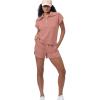 imageWIHOLL Womens Two Pieces Outfits Summer Half Zip Lapel Collar Short Sleeve Sweatshirt Lounge Set Tracksuit SetsCarmine