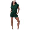 imageWIHOLL Womens Two Pieces Outfits Summer Half Zip Lapel Collar Short Sleeve Sweatshirt Lounge Set Tracksuit SetsDark Green
