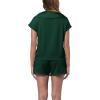 imageWIHOLL Womens Two Pieces Outfits Summer Half Zip Lapel Collar Short Sleeve Sweatshirt Lounge Set Tracksuit SetsDark Green