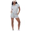 imageWIHOLL Womens Two Pieces Outfits Summer Half Zip Lapel Collar Short Sleeve Sweatshirt Lounge Set Tracksuit SetsGrey
