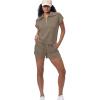 imageWIHOLL Womens Two Pieces Outfits Summer Half Zip Lapel Collar Short Sleeve Sweatshirt Lounge Set Tracksuit SetsKhaki