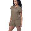 imageWIHOLL Womens Two Pieces Outfits Summer Half Zip Lapel Collar Short Sleeve Sweatshirt Lounge Set Tracksuit SetsKhaki