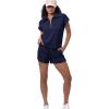 imageWIHOLL Womens Two Pieces Outfits Summer Half Zip Lapel Collar Short Sleeve Sweatshirt Lounge Set Tracksuit SetsNavy Blue