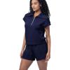 imageWIHOLL Womens Two Pieces Outfits Summer Half Zip Lapel Collar Short Sleeve Sweatshirt Lounge Set Tracksuit SetsNavy Blue