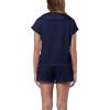 imageWIHOLL Womens Two Pieces Outfits Summer Half Zip Lapel Collar Short Sleeve Sweatshirt Lounge Set Tracksuit SetsNavy Blue