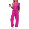 imageWIHOLL 2 Piece Sets for Women Casual Summer Travel Vacation Outfits Cap Sleeve Lounge SetHot Pink