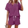 imageWIHOLL Two Piece Outfits for Women Lounge Sets Button Down Top and Shorts Set Sweatsuits with PocketsShort Sleeve  Violet