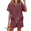 imageWIHOLL Two Piece Outfits for Women Lounge Sets Button Down Top and Shorts Set Sweatsuits with PocketsShort Sleeve Dark Red