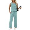 imageWIHOLL Two Piece Sets for Women Summer Outfits Matching Lounge Sets Wide Leg Crop Pants Vacation TravelLake Blue