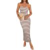 imageWIHOLL Womens Summer Dresses 2025 Fall Bodycon Maxi Tube Dress Strapless Side Slit Vacation OutfitsB Beige Brown Striped