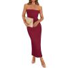 imageWIHOLL Womens Summer Dresses 2025 Fall Bodycon Maxi Tube Dress Strapless Side Slit Vacation OutfitsC Wine Red