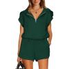 imageWIHOLL Womens Two Pieces Outfits Summer Half Zip Lapel Collar Short Sleeve Sweatshirt Lounge Set Tracksuit SetsDark Green