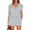 imageWIHOLL Womens Two Pieces Outfits Summer Half Zip Lapel Collar Short Sleeve Sweatshirt Lounge Set Tracksuit SetsGrey
