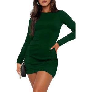 imageWIHOLL Womens Long Sleeve Boat Neck Mini Dress Slim Fit Party Club Bodycon Fall Winter Dresses 2025G  Green