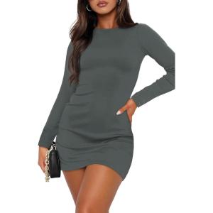 imageWIHOLL Womens Long Sleeve Boat Neck Mini Dress Slim Fit Party Club Bodycon Fall Winter Dresses 2025J  Deep Grey