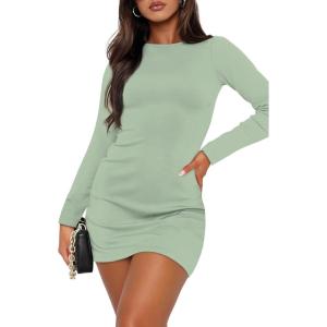 imageWIHOLL Womens Long Sleeve Boat Neck Mini Dress Slim Fit Party Club Bodycon Fall Winter Dresses 2025O  Sage Green