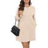 imageWIHOLL Dresses for Women Long Sleeve Casual Loose Fit Fall Fashion Crewneck Mini Dress with PocketsA  Apricot