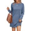 imageWIHOLL Dresses for Women Long Sleeve Casual Loose Fit Fall Fashion Crewneck Mini Dress with PocketsA  Blue