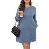 imageWIHOLL Dresses for Women Long Sleeve Casual Loose Fit Fall Fashion Crewneck Mini Dress with PocketsA  Blue