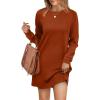 imageWIHOLL Dresses for Women Long Sleeve Casual Loose Fit Fall Fashion Crewneck Mini Dress with PocketsA  Caramel