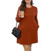 imageWIHOLL Dresses for Women Long Sleeve Casual Loose Fit Fall Fashion Crewneck Mini Dress with PocketsA  Caramel