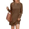 imageWIHOLL Dresses for Women Long Sleeve Casual Loose Fit Fall Fashion Crewneck Mini Dress with PocketsA  Coffee