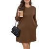 imageWIHOLL Dresses for Women Long Sleeve Casual Loose Fit Fall Fashion Crewneck Mini Dress with PocketsA  Coffee