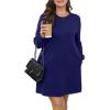 imageWIHOLL Dresses for Women Long Sleeve Casual Loose Fit Fall Fashion Crewneck Mini Dress with PocketsA  Dark Blue