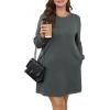 imageWIHOLL Dresses for Women Long Sleeve Casual Loose Fit Fall Fashion Crewneck Mini Dress with PocketsA  Dark Grey