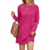 imageWIHOLL Dresses for Women Long Sleeve Casual Loose Fit Fall Fashion Crewneck Mini Dress with PocketsA  Hot Pink