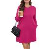 imageWIHOLL Dresses for Women Long Sleeve Casual Loose Fit Fall Fashion Crewneck Mini Dress with PocketsA  Hot Pink