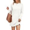 imageWIHOLL Dresses for Women Long Sleeve Casual Loose Fit Fall Fashion Crewneck Mini Dress with PocketsA  White