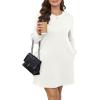 imageWIHOLL Dresses for Women Long Sleeve Casual Loose Fit Fall Fashion Crewneck Mini Dress with PocketsA  White