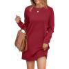 imageWIHOLL Dresses for Women Long Sleeve Casual Loose Fit Fall Fashion Crewneck Mini Dress with PocketsA  Wine Red