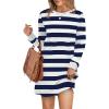 imageWIHOLL Dresses for Women Long Sleeve Casual Loose Fit Fall Fashion Crewneck Mini Dress with PocketsB  Blue Stripe