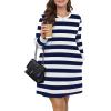 imageWIHOLL Dresses for Women Long Sleeve Casual Loose Fit Fall Fashion Crewneck Mini Dress with PocketsB  Blue Stripe