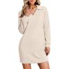 imageWIHOLL Womens Long Sleeve Lapel Collared V Neck Sweatshirt Dress Loose Fit Solid Color Mini Dresses Fall 2024Apricot