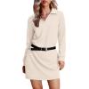 imageWIHOLL Womens Long Sleeve Lapel Collared V Neck Sweatshirt Dress Loose Fit Solid Color Mini Dresses Fall 2024Apricot