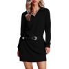 imageWIHOLL Womens Long Sleeve Lapel Collared V Neck Sweatshirt Dress Loose Fit Solid Color Mini Dresses Fall 2024Black