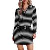 imageWIHOLL Womens Long Sleeve Lapel Collared V Neck Sweatshirt Dress Loose Fit Solid Color Mini Dresses Fall 2024BlackWhite