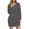 imageWIHOLL Womens Long Sleeve Lapel Collared V Neck Sweatshirt Dress Loose Fit Solid Color Mini Dresses Fall 2024BlackWhite