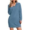 imageWIHOLL Womens Long Sleeve Lapel Collared V Neck Sweatshirt Dress Loose Fit Solid Color Mini Dresses Fall 2024Blue