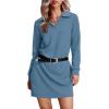 imageWIHOLL Womens Long Sleeve Lapel Collared V Neck Sweatshirt Dress Loose Fit Solid Color Mini Dresses Fall 2024Blue