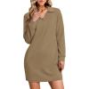 imageWIHOLL Womens Long Sleeve Lapel Collared V Neck Sweatshirt Dress Loose Fit Solid Color Mini Dresses Fall 2024Brown