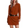 imageWIHOLL Womens Long Sleeve Lapel Collared V Neck Sweatshirt Dress Loose Fit Solid Color Mini Dresses Fall 2024Caramel