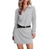 imageWIHOLL Womens Long Sleeve Lapel Collared V Neck Sweatshirt Dress Loose Fit Solid Color Mini Dresses Fall 2024Grey