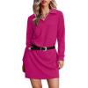 imageWIHOLL Womens Long Sleeve Lapel Collared V Neck Sweatshirt Dress Loose Fit Solid Color Mini Dresses Fall 2024Hot Pink