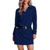 imageWIHOLL Womens Long Sleeve Lapel Collared V Neck Sweatshirt Dress Loose Fit Solid Color Mini Dresses Fall 2024Navy Blue