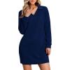 imageWIHOLL Womens Long Sleeve Lapel Collared V Neck Sweatshirt Dress Loose Fit Solid Color Mini Dresses Fall 2024Navy Blue